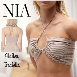 NIA Versatile Yarn-Dyed Convertible/Adjustable Striped Halter Bralette NWT/Lg